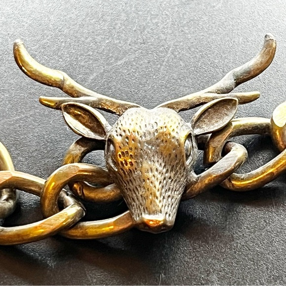 Western Women Dear Stag Head Gold Chain Link Bracelet Rodeo Huntress Biker Brass - Picture 6 of 11